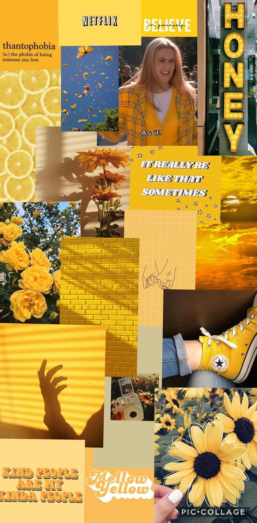 Collage estético amarillo, estética amarilla de verano. fondo de pantalla del teléfono