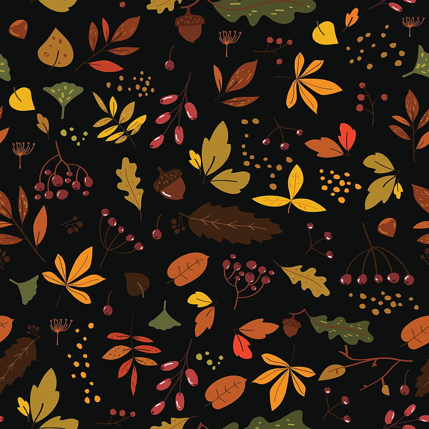 Seamless pattern with autumn leaves in Orange, Brown and Yellow. Cute trendy design for fabric, wrap paper. Scandinavian style repeated black backgrounds with leaves. Hand draw texture. 2223177 Vector Art at HD phone wallpaper