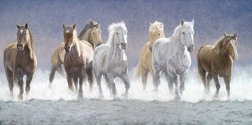 Съвети за рисуване на бягащ кон Васту, седем коня HD тапет