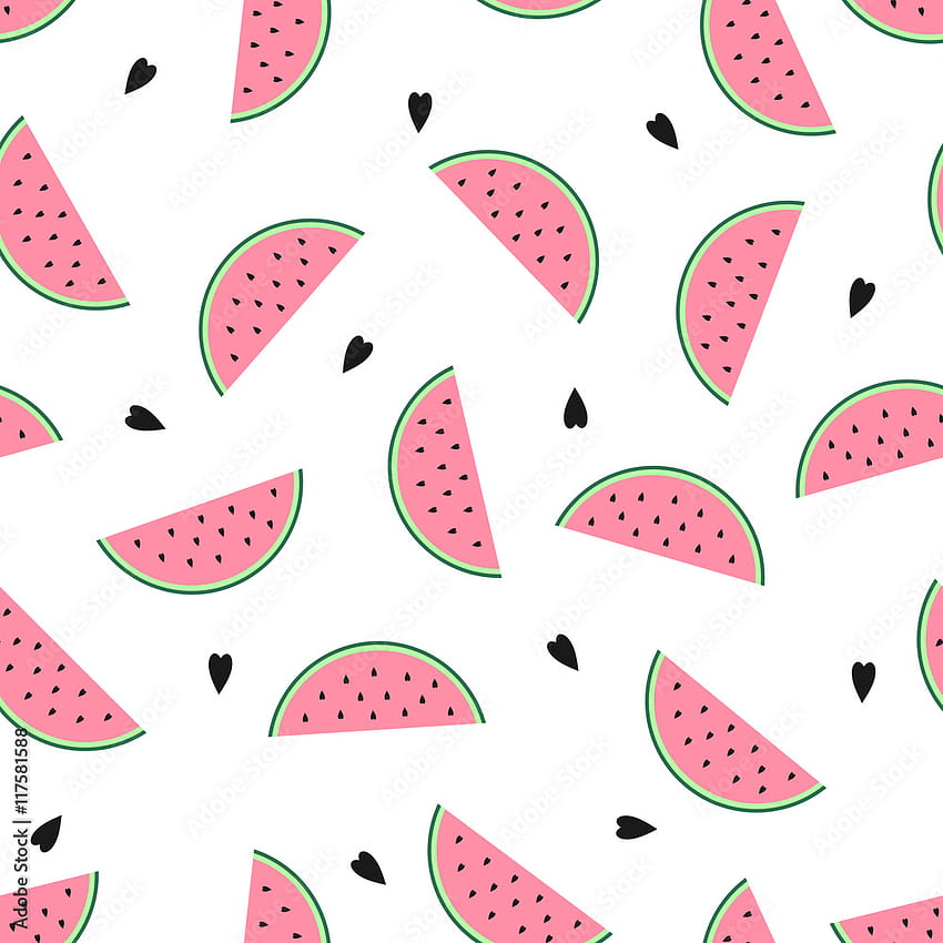 분홍색 수박 조각이 있는 매끄러운 배경. 귀여운 과일 패턴. 여름 음식 벡터 일러스트입니다. 섬유, 웹, 직물 및 장식을 위한 디자인. 주식 벡터, 귀여운 여름 음식 HD 전화 배경 화면