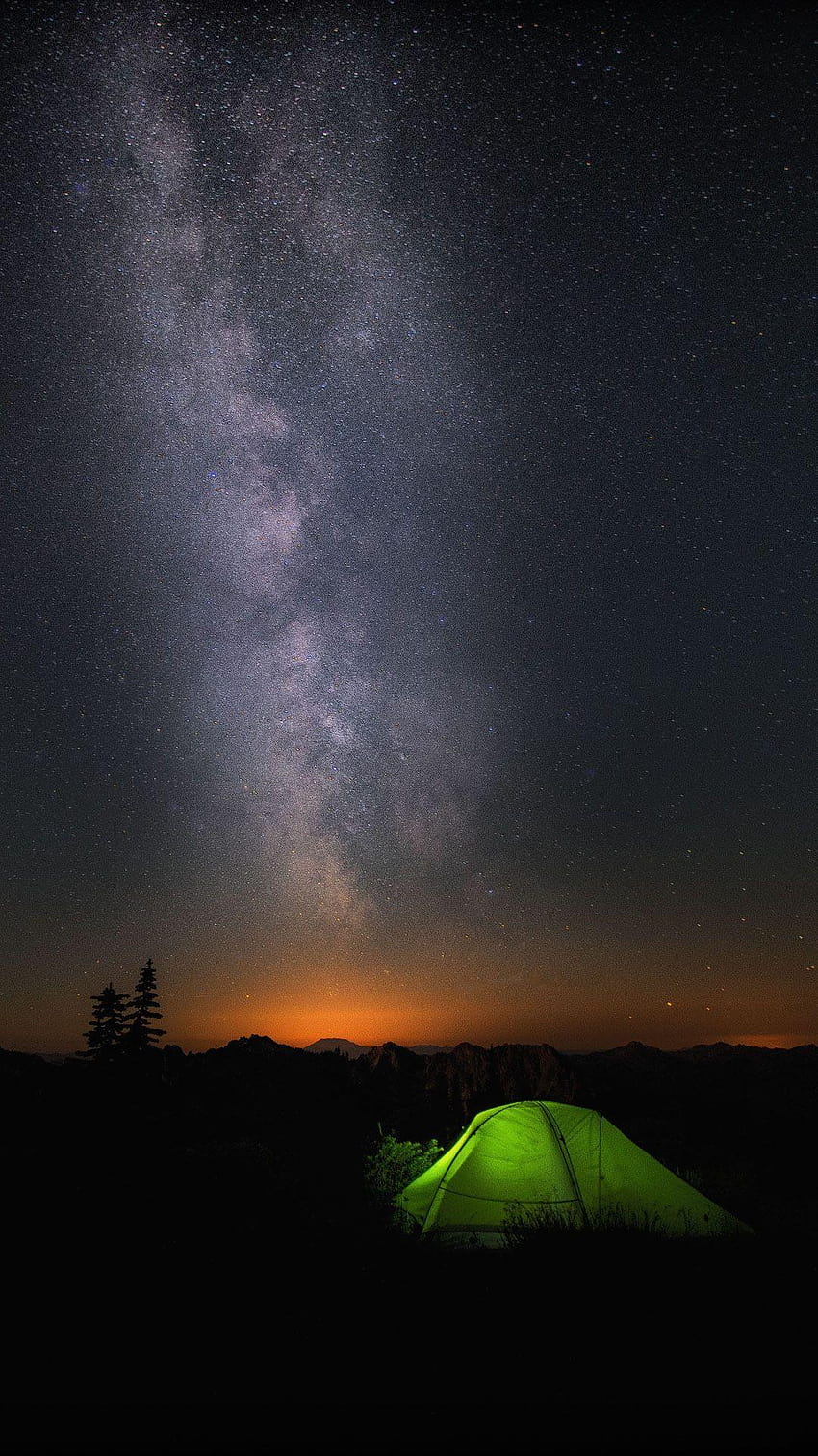 Samanyolu ve doğada yeşil çadır, tenten HD telefon duvar kağıdı