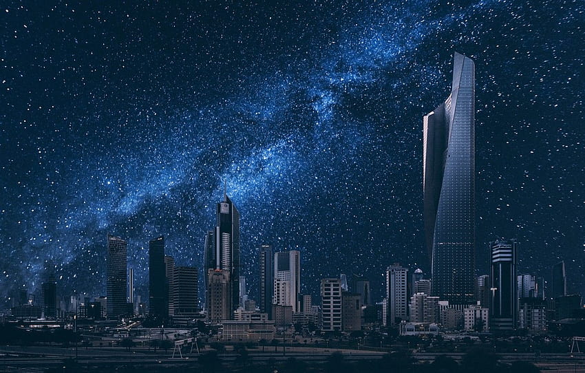 building, night city, starry ...goodfon, kuwait city HD wallpaper