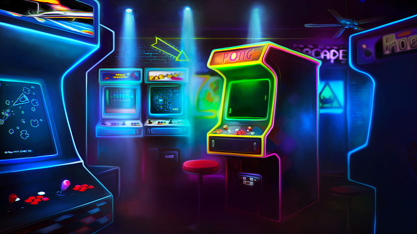 Gaming Neon Layar Lebar Untuk Resolusi Penuh di kecbio. pada tahun 2020, mesin arcade Wallpaper HD