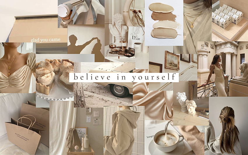 positive quote beige collage aesthetic, beige aesthetic collage HD wallpaper