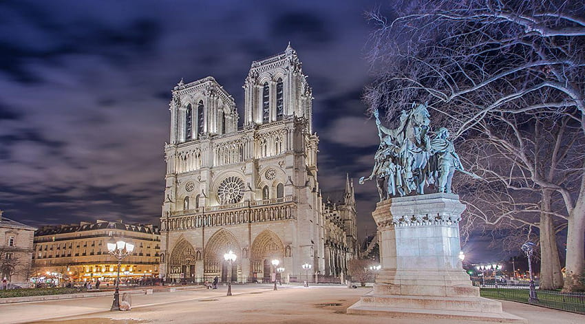 France Notre Dame de Paris Street Night Cities HD wallpaper
