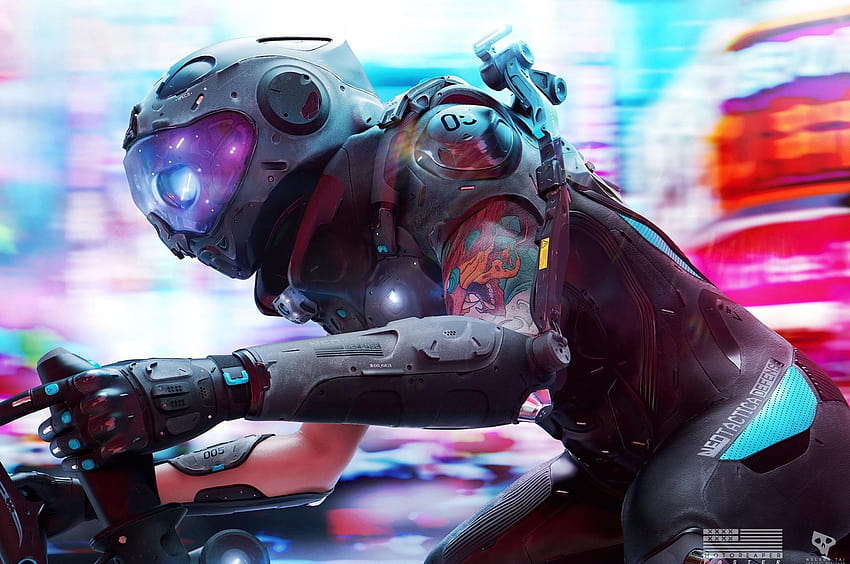 2560 x 1700 Cyberpunk Biker Digital Art Chromebook Pixel, exb HD-Hintergrundbild