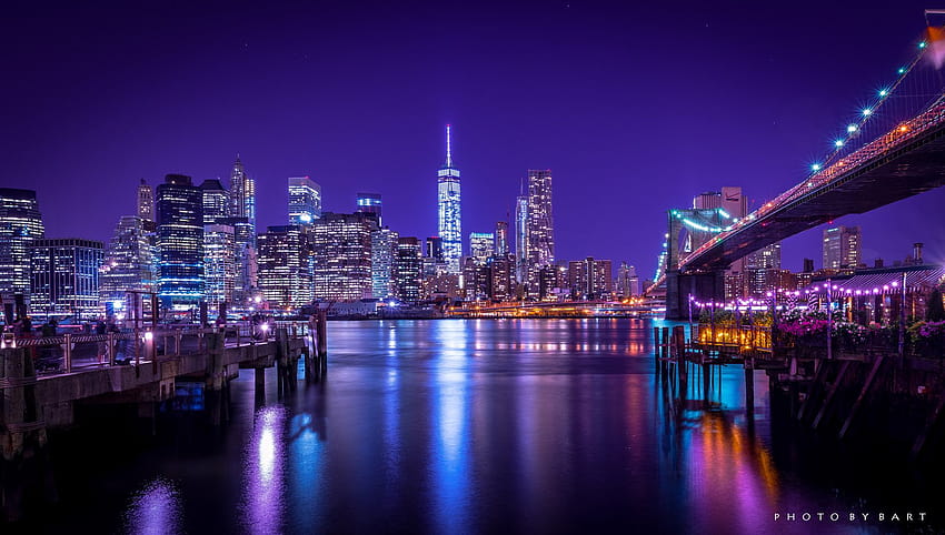 Brooklyn bridge night city cities urban new york usa america travelling ...
