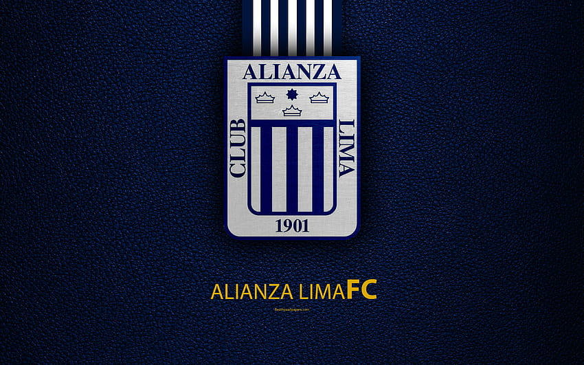 Club Alianza Lima, logo, texture in pelle, squadra di calcio peruviana, emblema, linee bianche blu, Primera Division peruviana, Lima, Perù, calcio, Alianza FC con risoluzione 3840x2400. Alta Qualità Sfondo HD