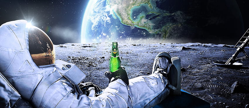 Astronauta na lua com cerveja caneca por Synthwave1950 Alex Airlino papel de parede HD
