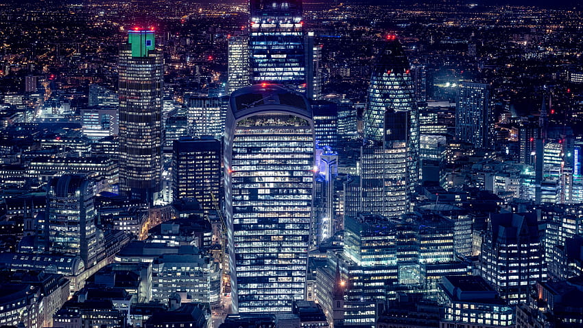 Kota London, Cityscape, Lampu malam, Pencakar langit, Menara 42, Gherkin, Menara Heron, Dunia, malam london Wallpaper HD