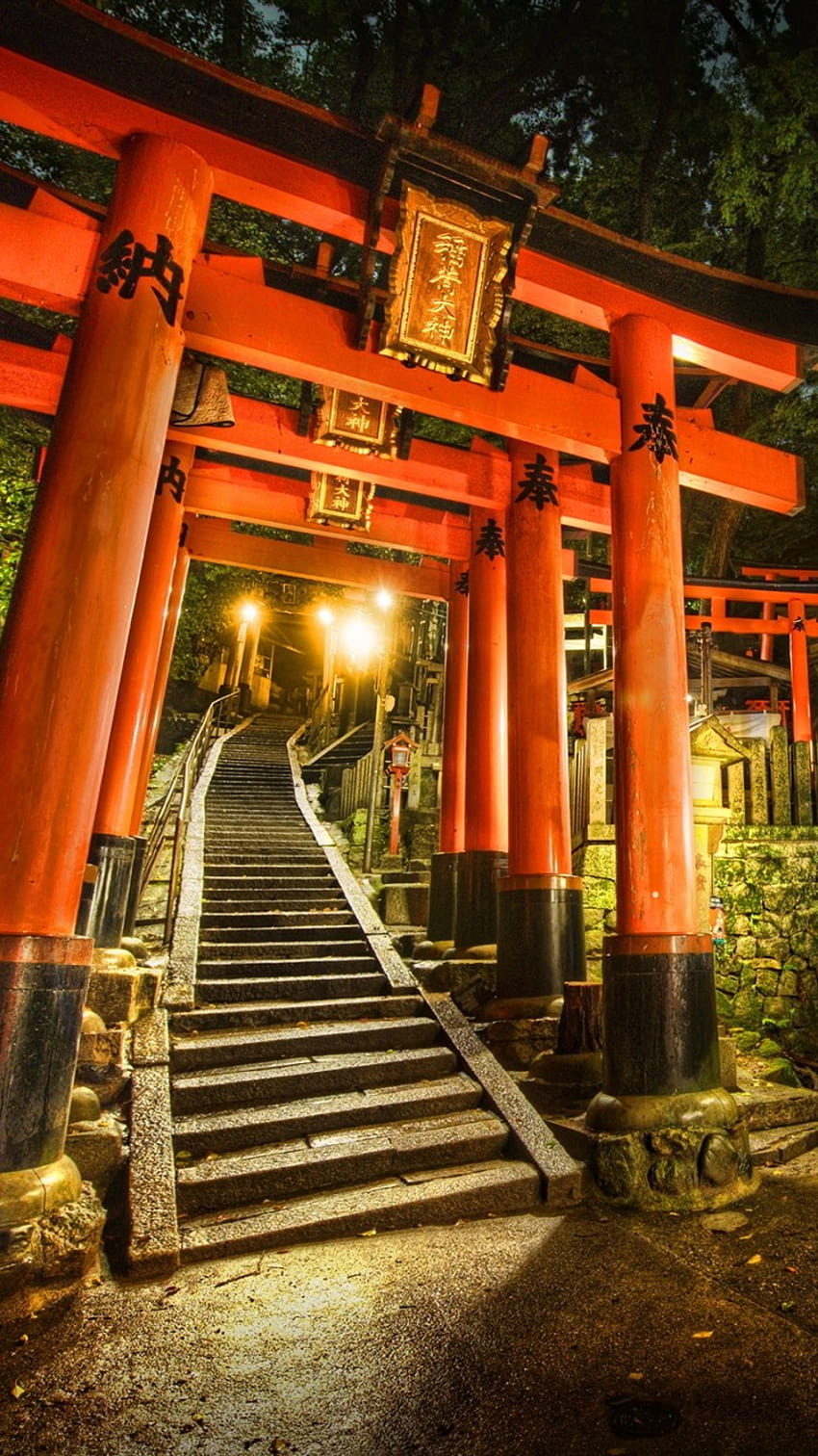 Torii gate, shrine, Japan, lights, night 750x1334 iPhone 8/7/6/6S , background, torii gate phone HD phone wallpaper