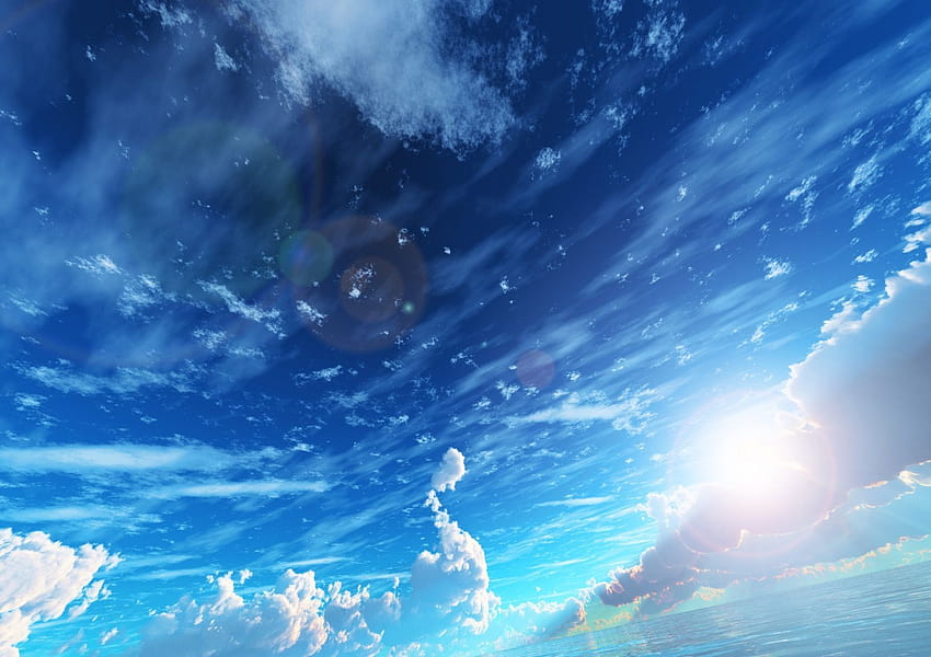 Anime / Manga Arka Planlar Mavi Gökyüzü Manzara Bulutlar Güneş Işığı, anime gökyüzü HD duvar kağıdı