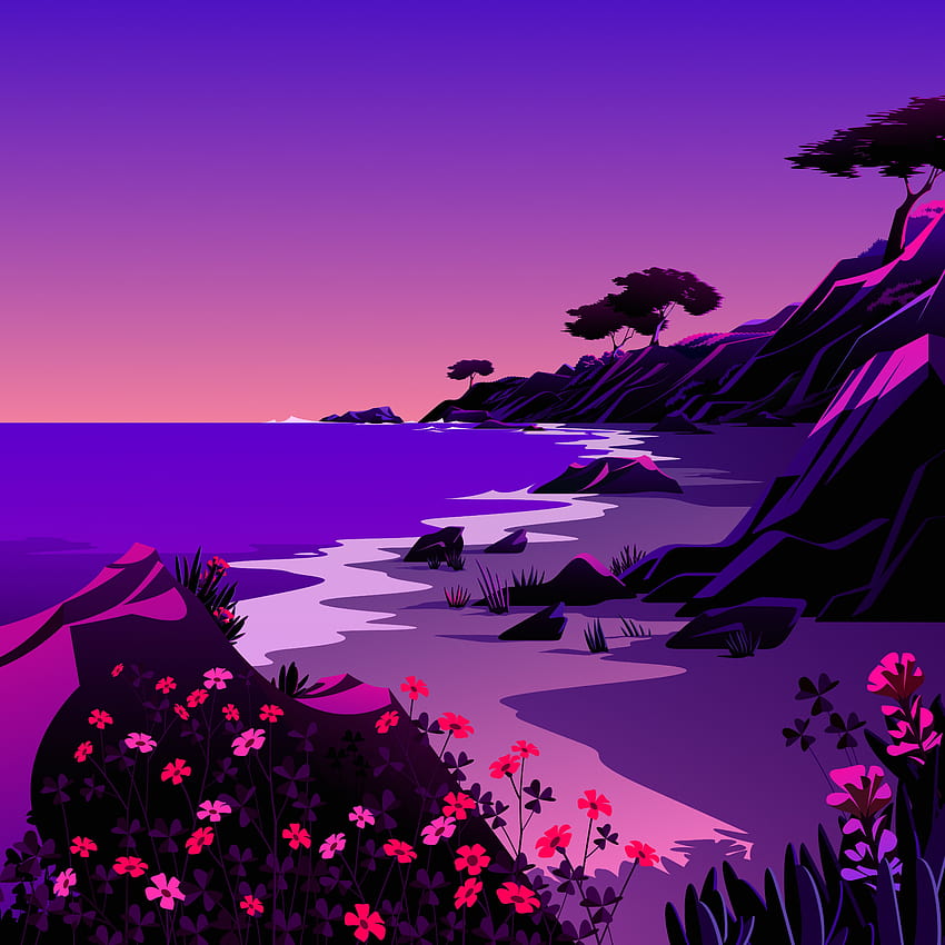 Beach , Landscape, Twilight, Sunset, Scenery, Illustration, macOS Big ...