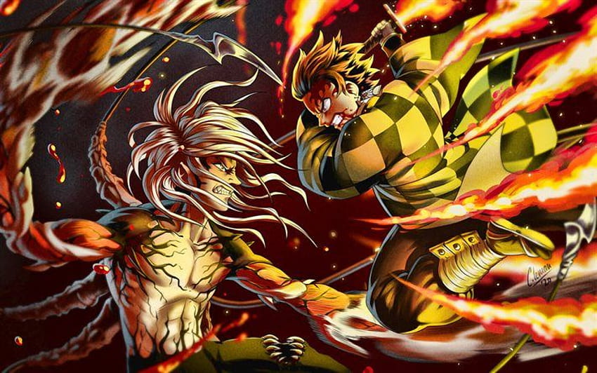 Kibutsuji Muzan vs Kamado Tanjirou นักรบ Demon Hunter งานศิลปะ การต่อสู้ Kimetsu no Yaiba Kibutsuji Muzan Kamado Tanjirou Demon Slayer มังงะ tanjiro vs muzan วอลล์เปเปอร์ HD
