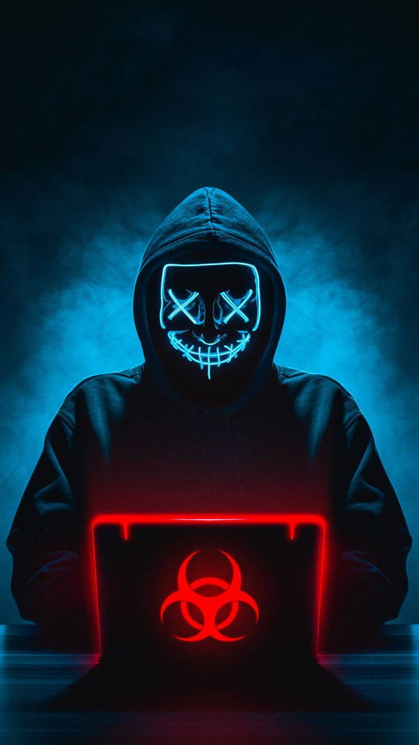 Neon Mask Hacker autorstwa shubhamgole80, neonowa maska ​​hakera Tapeta na telefon HD
