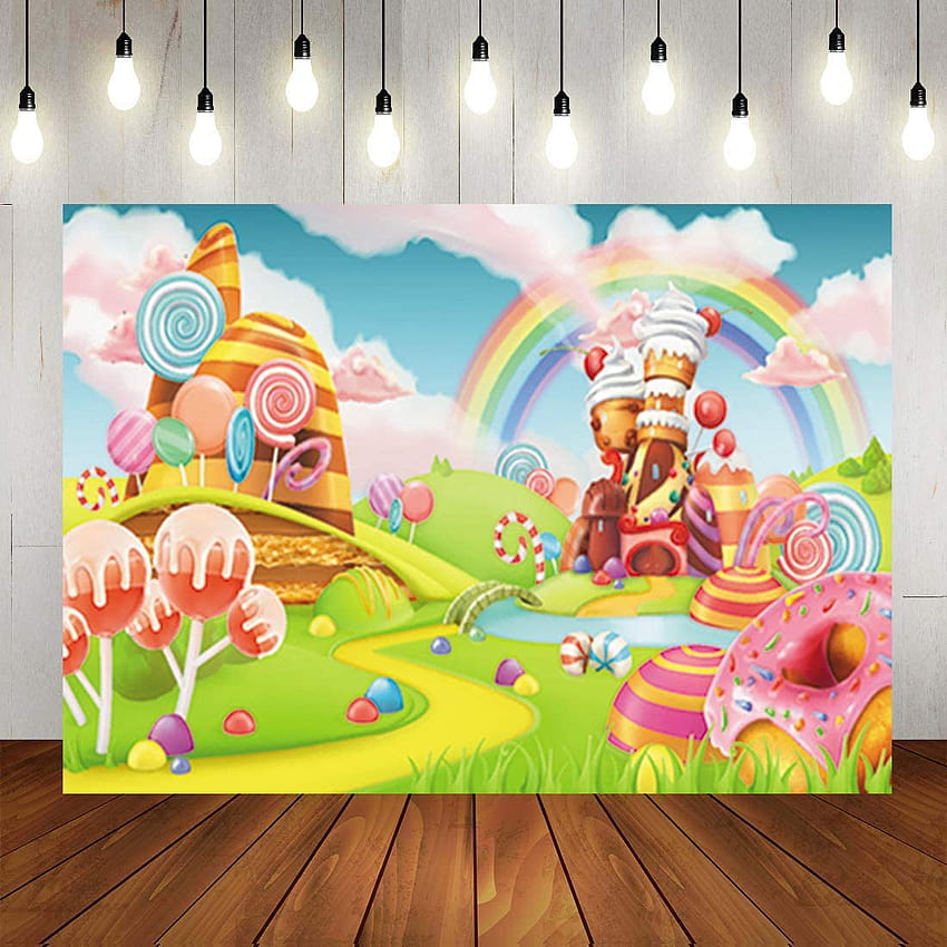 Amazon : Qian 8x6FT Candyland Lollipop Latar Belakang Kartun Candy World Rainbow Studio Props Booth Baby Birtay Party graphy Backgrounds : Elektronik wallpaper ponsel HD