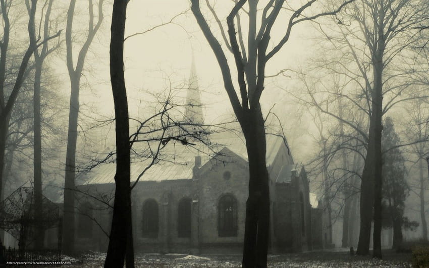 Winter, church, haze, fog in the resolution 1680x1050 HD wallpaper