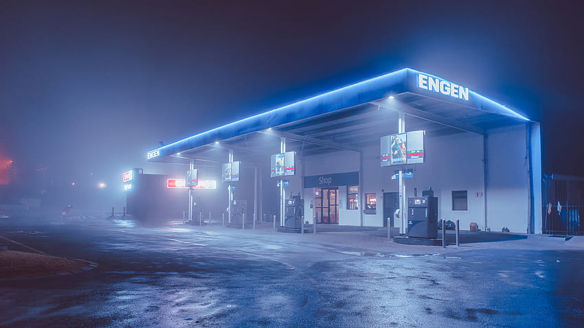 Night Street Gas Station Neon Lights, neon gas HD wallpaper