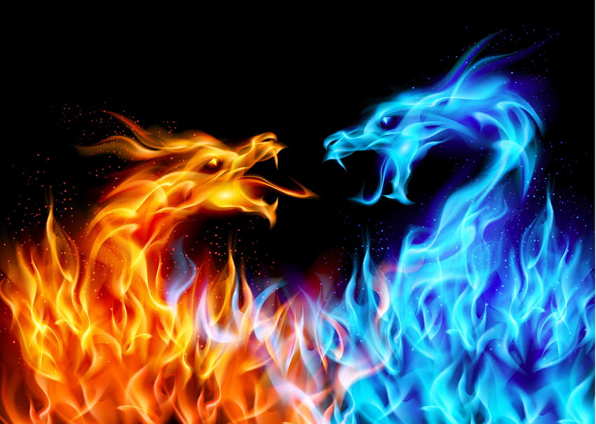 Drachenblaues und orangefarbenes Feuer HD-Hintergrundbild