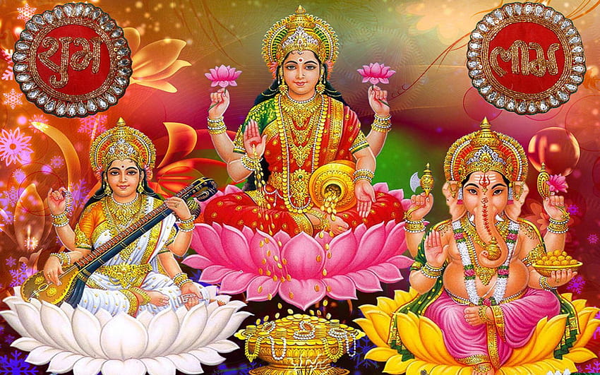 Laxmi Ganesh Saraswati Diwali, laxmi ganesh ji HD тапет