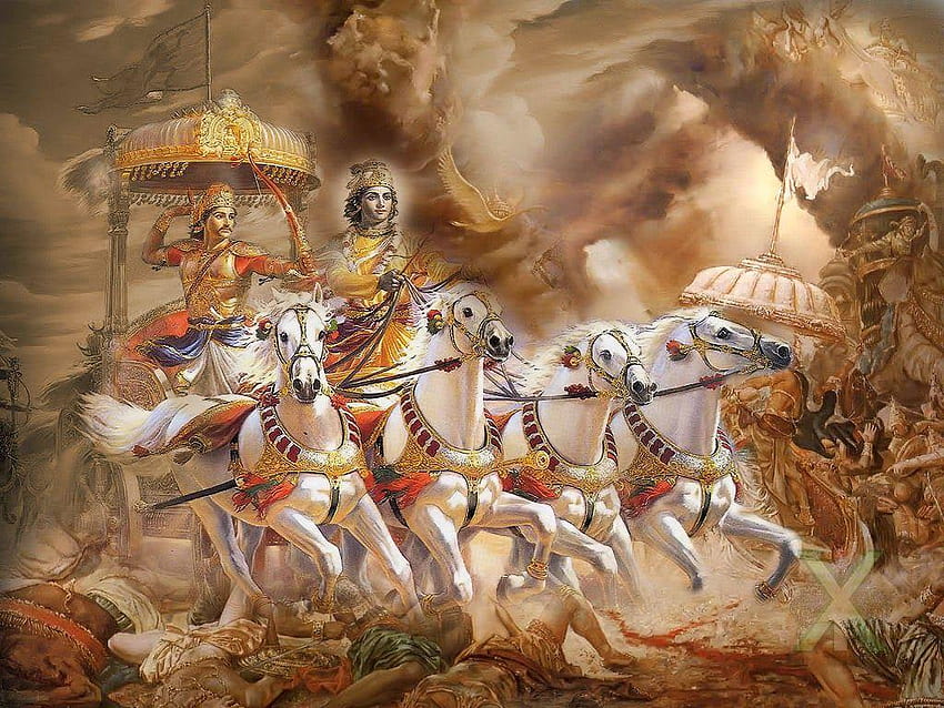 Sri Krishna Mahabharath, señor krishna y arjuna fondo de pantalla
