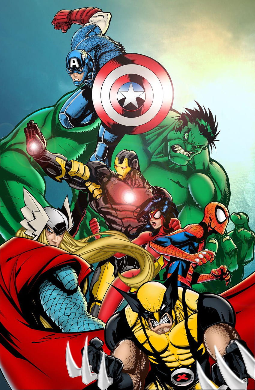 Avengers Assemble Comic, dibujos animados de los Vengadores fondo de pantalla del teléfono
