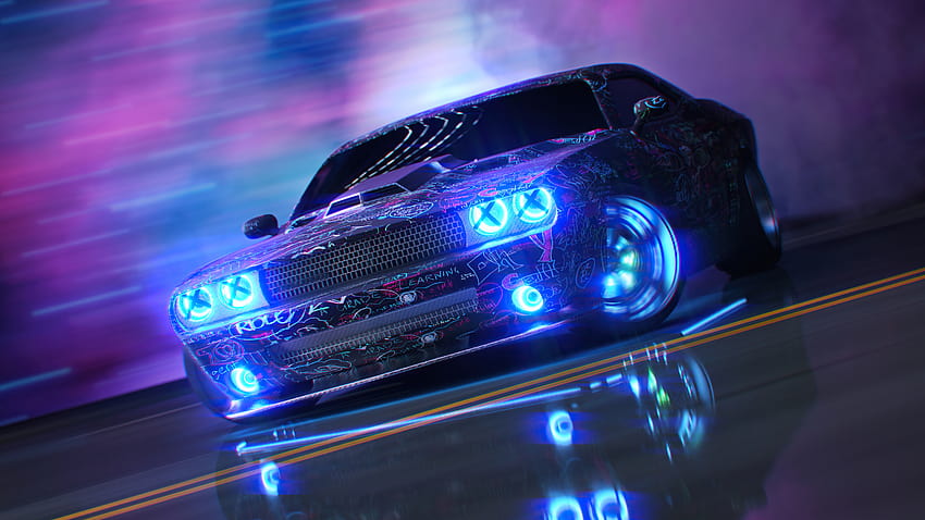 Dodge Challenger Neon Ride, carros, planos de fundo e esquiva azul papel de parede HD