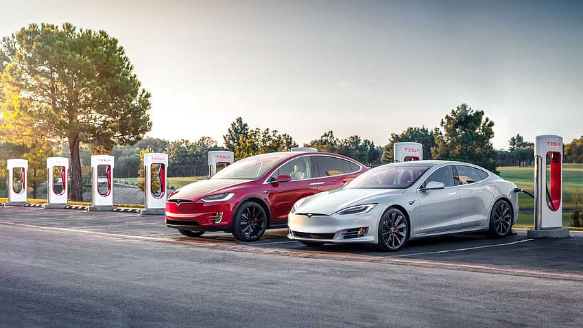 Siehe Teslas neue hocheffiziente Antriebseinheiten Model S, X, Tesla-Fabrik HD-Hintergrundbild