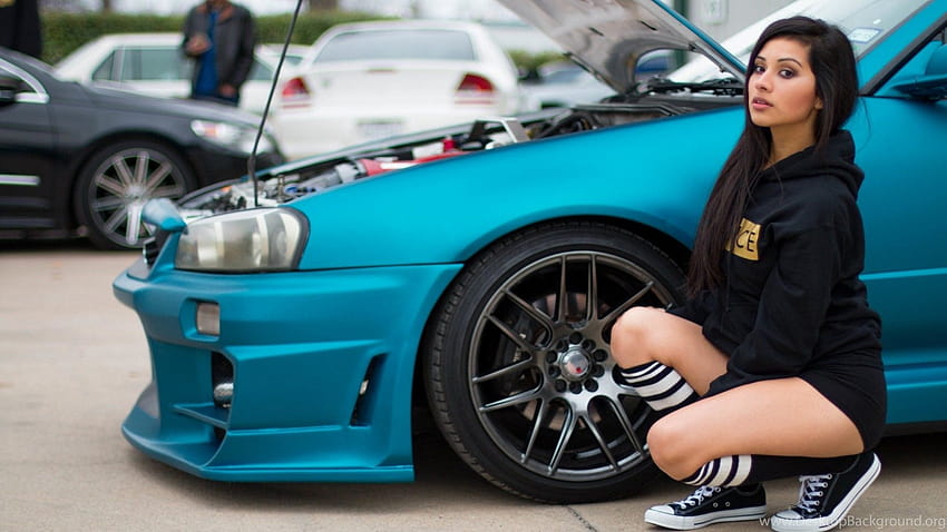 Girl Next To Blue Modified Car For Your PC, Mac Or ... Backgrounds HD wallpaper
