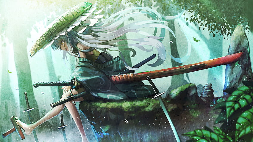 321031 Anime, Samuray, Kız, Katana, anime yeşili HD duvar kağıdı