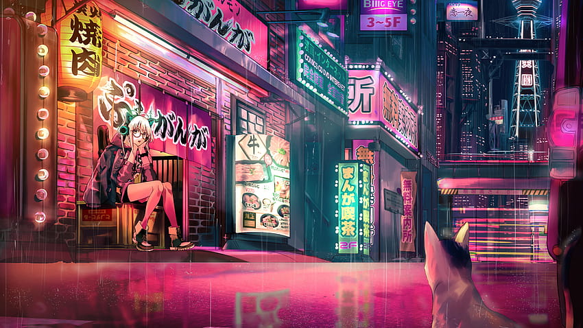 2560x1440 Anime Original Pink 1440P Resolution, anime city pink HD wallpaper