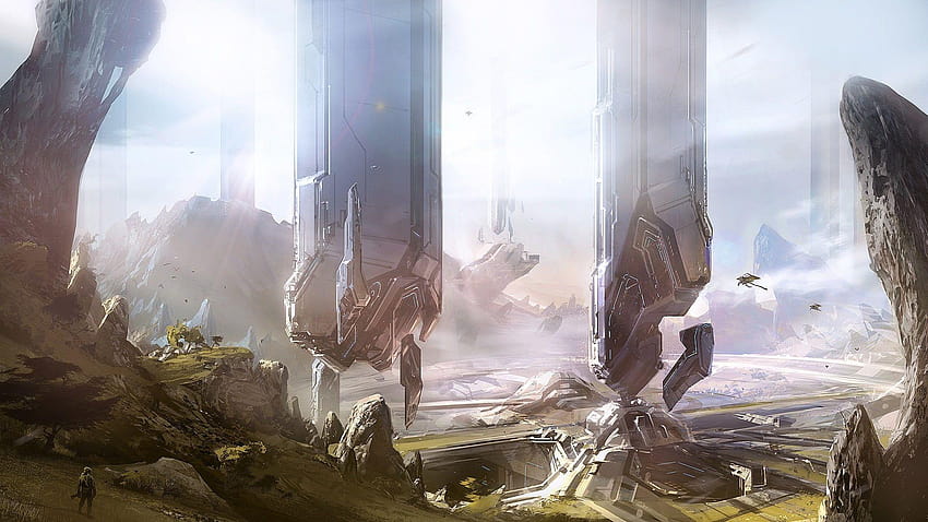 Brown wooden framed glass top table, Halo, video games, Halo 4, halo 4 concept art HD wallpaper