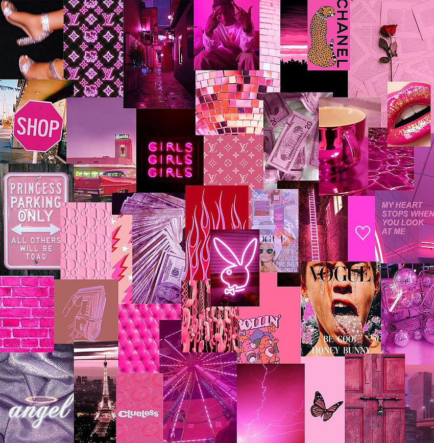 Neon Pink Cool Pink And Blue Backgrounds, collage neón verano fondo de pantalla del teléfono