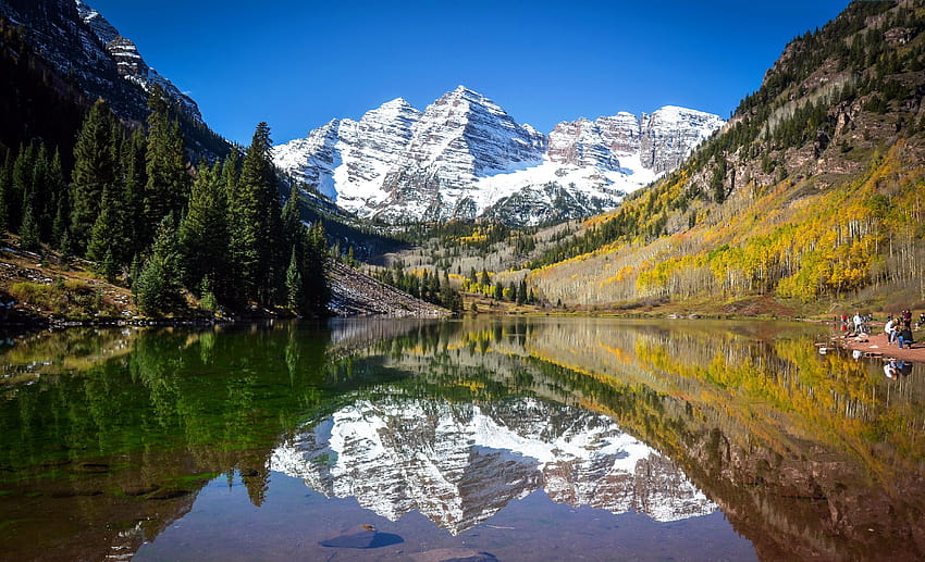 езеро, планини, отражение, гора, сняг, гора, кестеняво, камбани, Колорадо, трепетлика, есен / и мобилни фонове, кестеняви камбани HD тапет