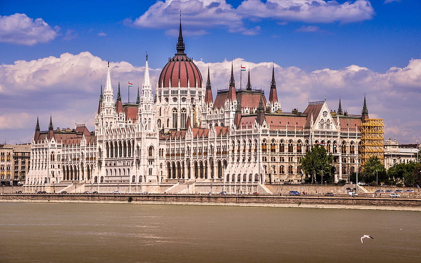 Sungai Danube, musim panas, Parlemen, Budapest, Hongaria dengan resolusi 2880x1800. Kualitas tinggi, musim panas budapest Wallpaper HD