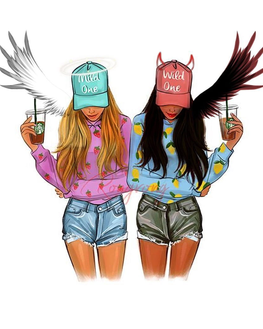 art, bff, draw, drawing, hairstyle on We Heart It | Best friend drawings, Bff  drawings, Cute best friend drawings
