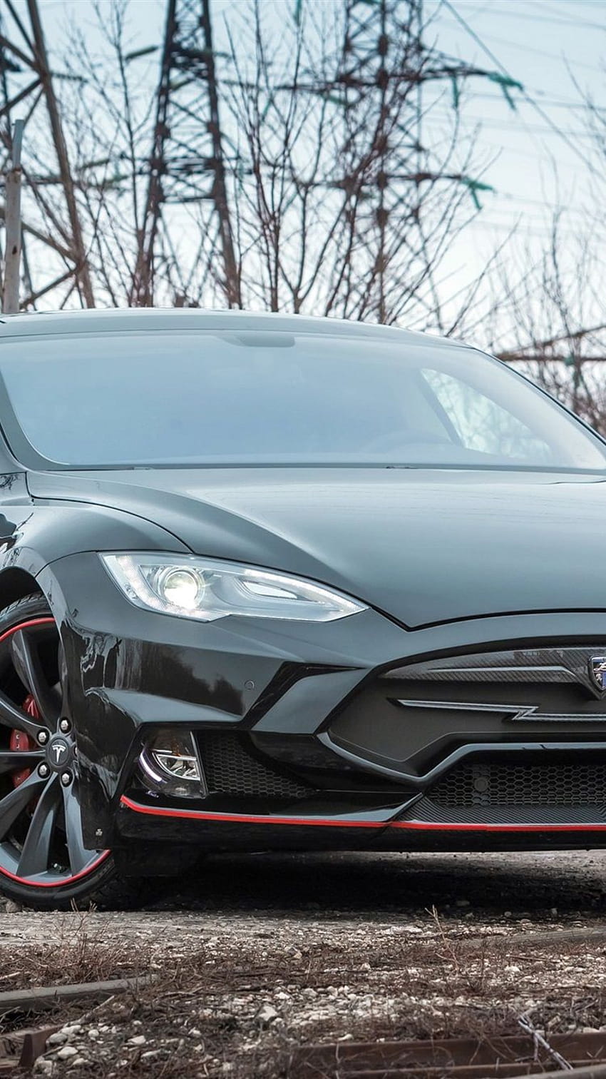 Frente de carro elétrico preto Tesla Model S ... melhor Papel de parede de celular HD