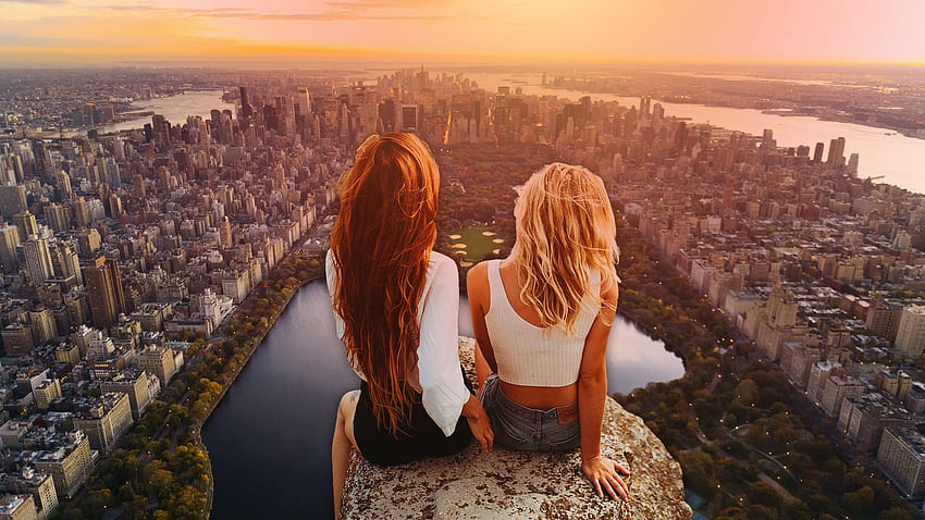 : Ameryka, tło, Central Park, miasto, dziewczyny, najbardziej poszukiwany, Nowy Jork, zachód słońca, USA, widok, kobieta 1920x1080, dziewczyny z usa Tapeta HD