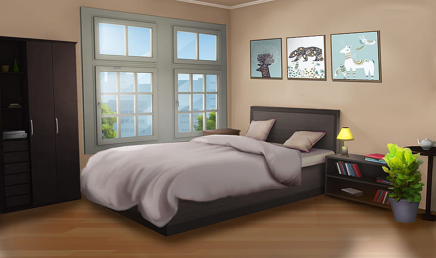 апартамент в март, аниме спалня пейзаж HD тапет