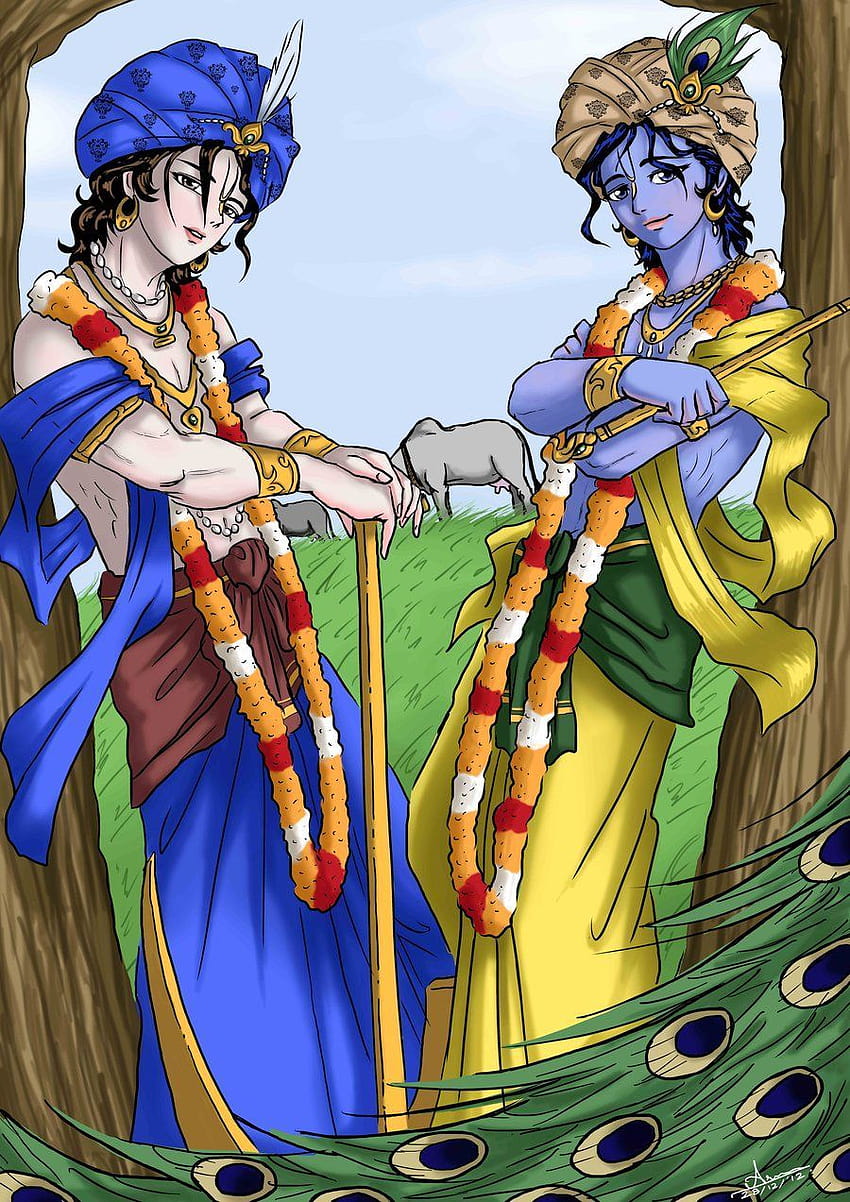 Lord Sri Krsna and Sri Balarama Anime style by nairarun15, anime radha and krishna HD phone wallpaper
