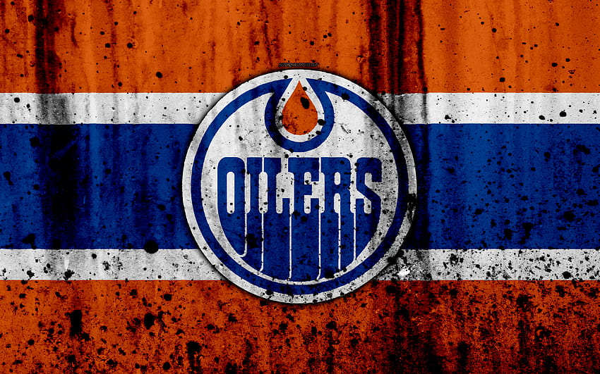 Edmonton Oilers, grunge, NHL, hockey, arte, Western Conference, USA, logo, struttura in pietra, Pacific Division con risoluzione 3840x2400. Alta Qualità Sfondo HD