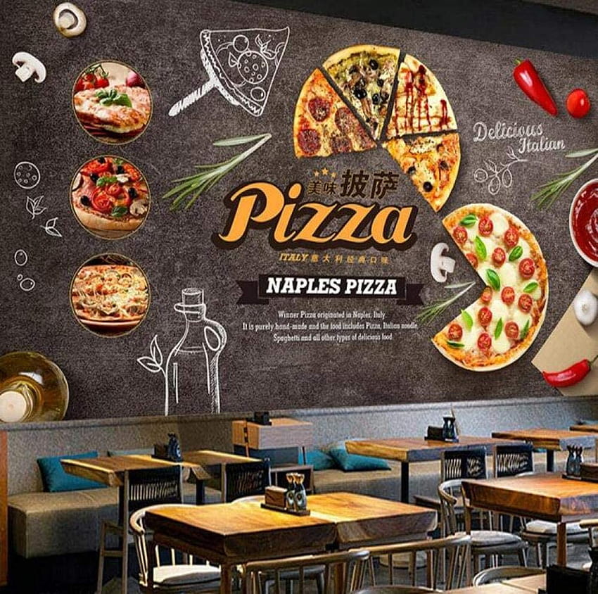 Creative Gourmet Cartoon Italian Pizza Fast Food Restaurant Backgrounds Wall Paper Snack Bar Industrial Decor Mural 3D HD wallpaper