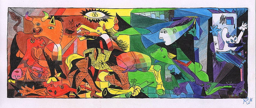 F1r3lectrical で着色されたディップ ペンのピカソのゲルニカ、ゲルニカ フル 高画質の壁紙