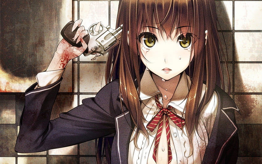 Girl weapon revolver tie blood anime, bleeding anime girl HD wallpaper |  Pxfuel