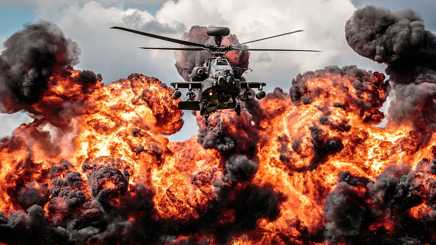 Helicopter Apache Explosion Fire 5200x2925, helikopter apache HD wallpaper