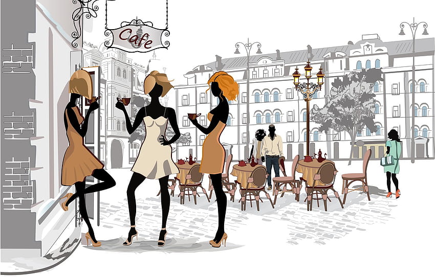 the city, girls, street, Paris, coffee, home, Cafe , section стиль, paris cafe HD wallpaper