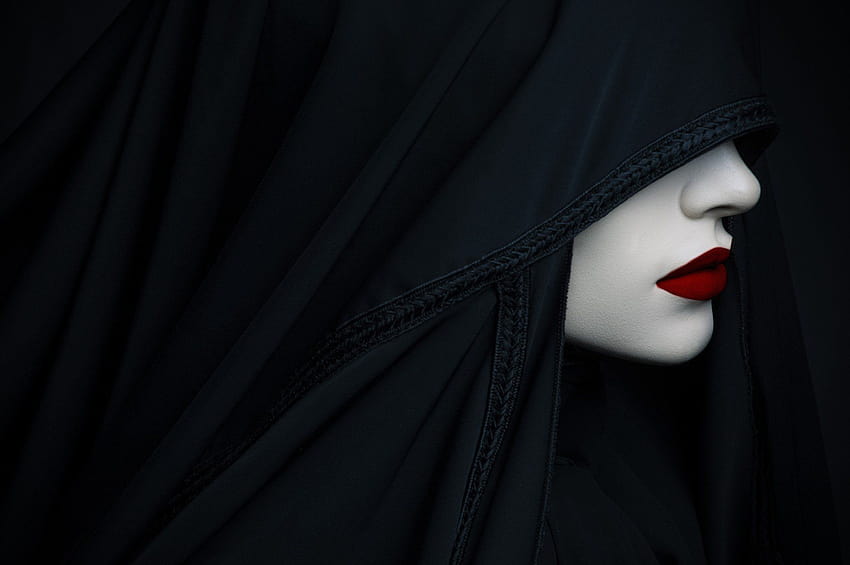 Modelo de mujer mirando lejos retrato lápiz labial rojo negro, labio rojo negro de mujer fondo de pantalla