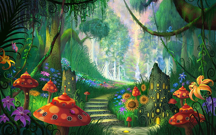 Красива магическа фентъзи градина, фантастични градини HD тапет