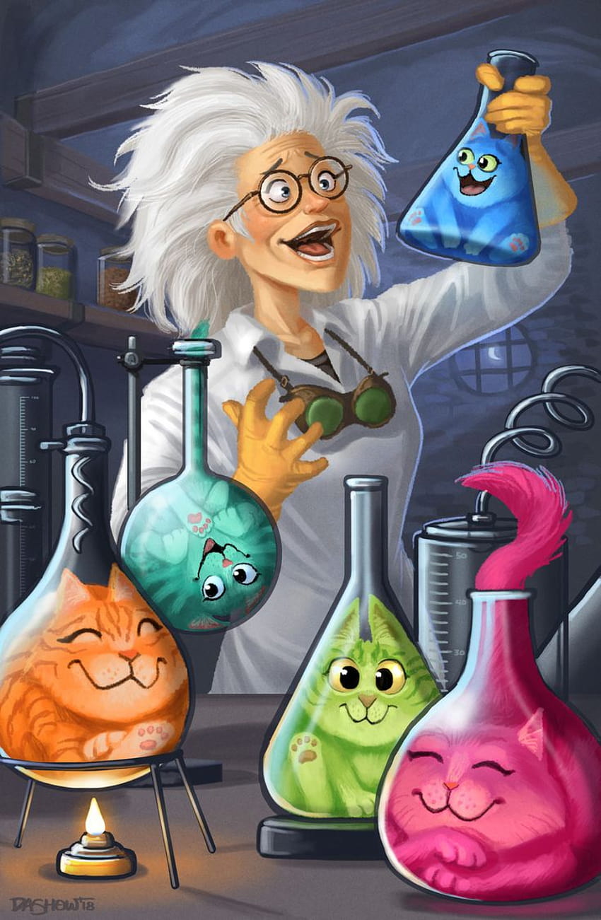 Cat Scientist, Michael Dashow on ArtStation at https://www.artstation/artwork/19rY3, female mad scientist HD phone wallpaper
