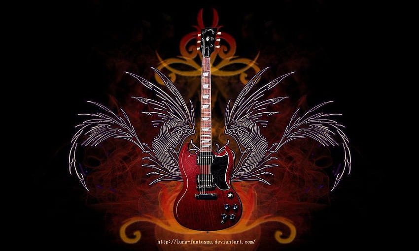 Red Guitar by Luna Fantasma by Luna, guitar red HD wallpaper